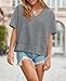 Cicy Bell Oversize Tshirt Damen V-Ausschnitt Oberteile Kurzarm Loose Fit Tops Bluse Basic Tee Shirts.Grau M