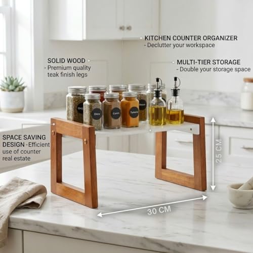 Image of Kitchen Organizer Rack - Multi-Purpose Kitchen Stand for Countertop & Cabinet Storage | Heavy-Duty Kitchen Rack Organizer for Spices, Utensils, Dishes & Pantry Items (Single Tier Brown)