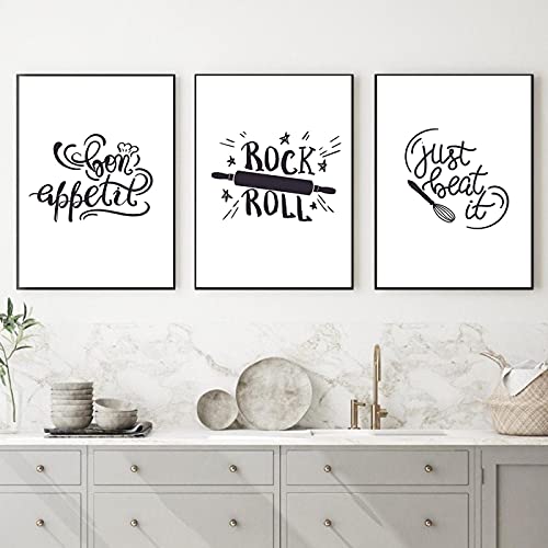 Impression bon appetit triptyque affiche noir et blanc format 50x70cm sans cadre