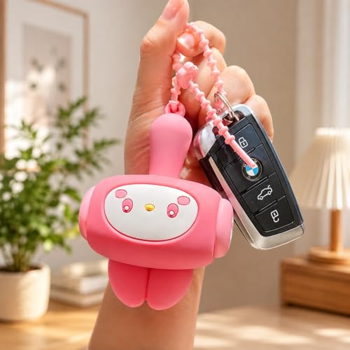 Image of HOUSELY Cute Cartoon Bunny Squeaky Squeeze Toy - Soft Silicone Kawaii Hammer with Sound | Stress Relief Fidget Toy with Beaded Strap, Portable Bag Charm for Kids & Adults, Return Gift - Pink