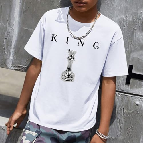 Image of Boys Graphic Tee King Chess Printed T-Shirt Kids Cool Designer Shirts Short Sleeve Shirt Clothes for Teen Boy Trendy