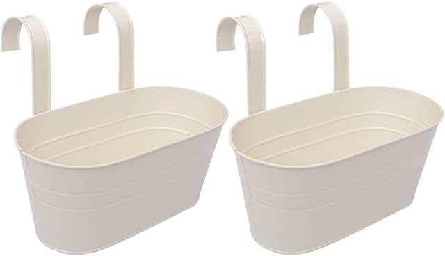 Holibanna 2pcs Hanging Planter Flower Pot Balcony Planters Metal Bucket Garden Hanging Planter for Railing Fence Balcony Garden Home Decoration