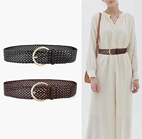 Women's Braided Leather 2Inch Wide Belts For Women Dress Waistbands Corsets Belt(Coffee) #TOP2