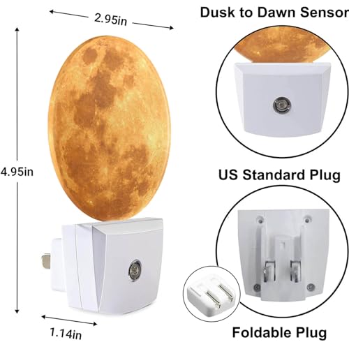 Image of Moon Lamp Yellow Full Moon LED Dusk to Dawn Night Light Auto Sensor for Bedroom Bathroom Hallway Living Room