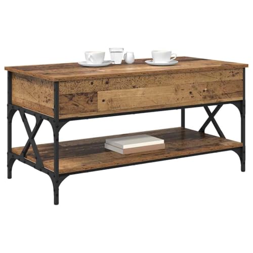 Table basse industrielle en bois pliable pour optimiser le rangement du salon