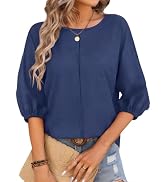 TAKEYAL Womens 3/4 Lenth Sleeve Tops Crew Neck Casual Basic Tees Shirts Solid Loose Fit Tunic Tops