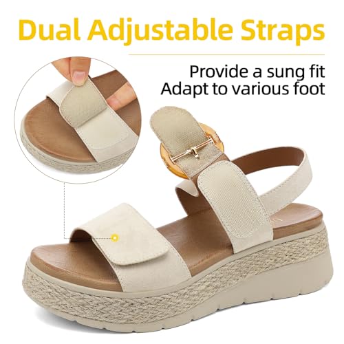 Image of UBFEN Womens Espadrille Platform Sandals Low Wedge Heel - Orthopedic Arch Support, Cushion Insole, Comfortable Dressy Buckle Sandals for Walking and Vacation