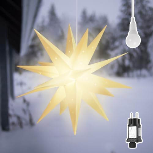 SALCAR 60cm Weihnachtsstern Beleuchtet, 3D XXL Leuchtstern zum Aufhängen