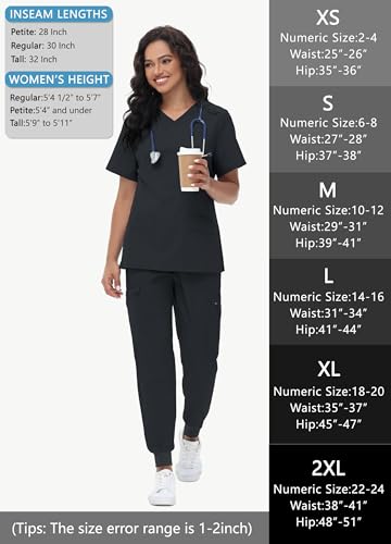 Image of MIVEI High Waisted Jogger Style Scrub Pants for Women - 8 Pockets Medical Bottoms Tapered Yoga Waistband Ribbed Ankle Cuffs