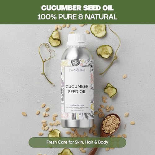 Image of VedaOils Cold Pressed Cucumber Seed Oil for Face 100ml | 100% Pure & Natural Skin Care Oil | Hydrates, Soothes, Brightens & Improves Skin Elasticity | Lightweight & Non-Greasy
