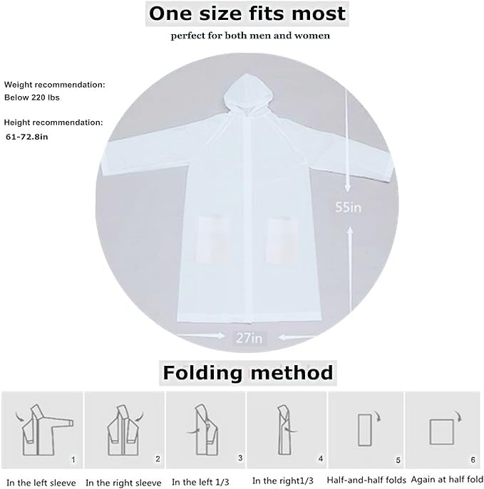 Rain Ponchos for Adults Women and Men 2 PCS Reusable Raincoat Long Rain Jacket Travel Rain Coat with Pocket,Clear3
