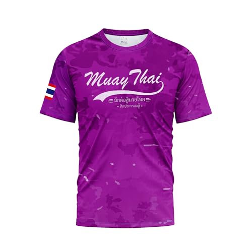 TAO MARTIAL Camiseta Muay Thai Dry Fit Top Manga Corta Diseño Camuflaje, morado, XL