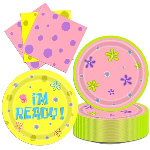 40Pcs Yellow Cartoon Sponge Party Decorations IM Ready Birthday Plates and Napkins Supplies Ocean Theme Sponge Party Decorations