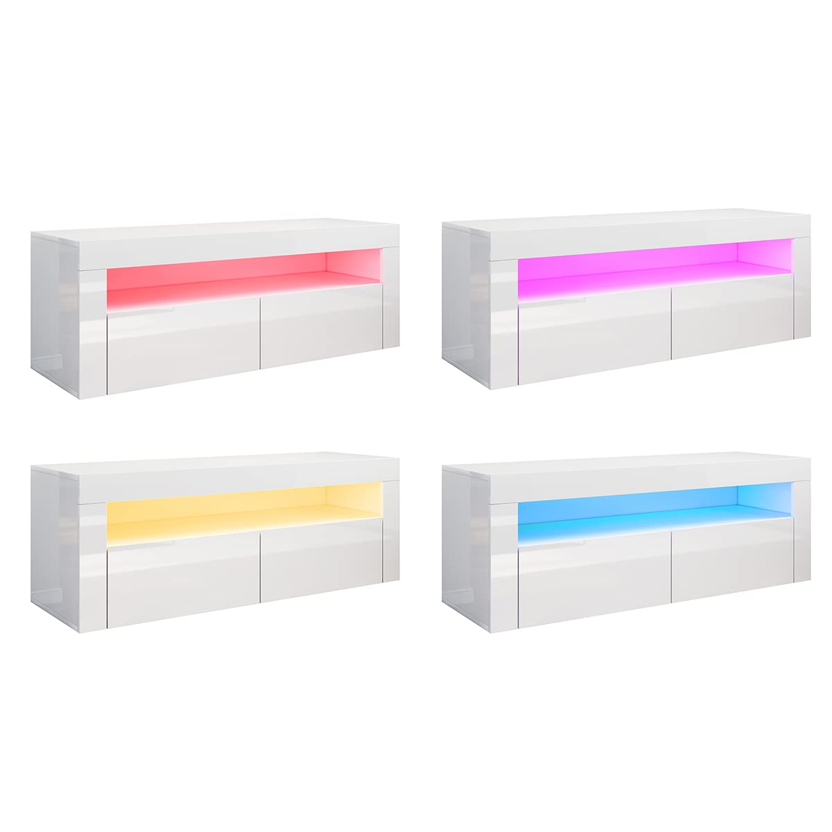 SONNI Mueble TV con Luces Regulables de 12 Colores,Mueble de Salón con LED y Estante de Cristal (Blanco, 120x40x45cm)