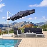 PURPLE LEAF 9 FT Patio Umbrella White Cantilever Umbrella Aluminum Square Outdoor Offset Umbrella Hanging Windproof with 360° Rotation for Garden Deck Pool, Navy Blue
