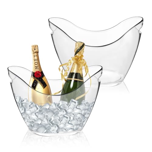 2 Pack Ice Bucket - 4L Clear Acrylic Ice Buckets for Parties, Mimosa Bar Supplies Beverage Tub for Champagne Beer Sparkling Wine Cocktails