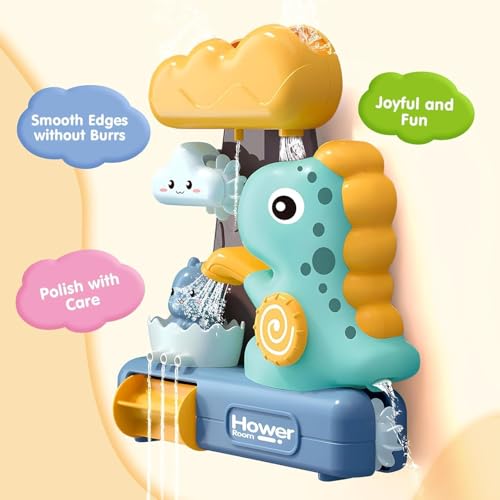 Image of Happy Hues Dino Bath Toys for Babies &Toddlers- Mold-Free Wall Mount Waterfall Bath Toys (Dino)