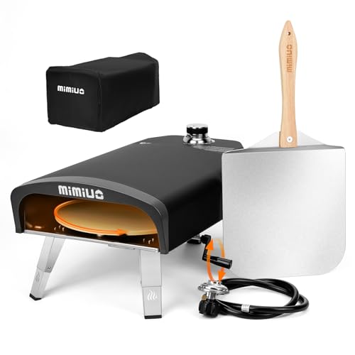 Image of Mimiuo Manual Rotating Pizza Oven Outdoor Gas Propane, Mimiuo Portable 13-Inch Pizza Griller with Rotating Stone, Even Heating No Burning, Includes Oven Cover, Pizza Peel, Cordierite Stone