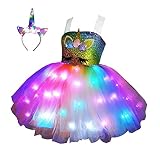 bDDeDD Unicorn Light Up Costumes Sequin Unicorn Dress Princess TuTu Dress Birthday Party Outfit Hall