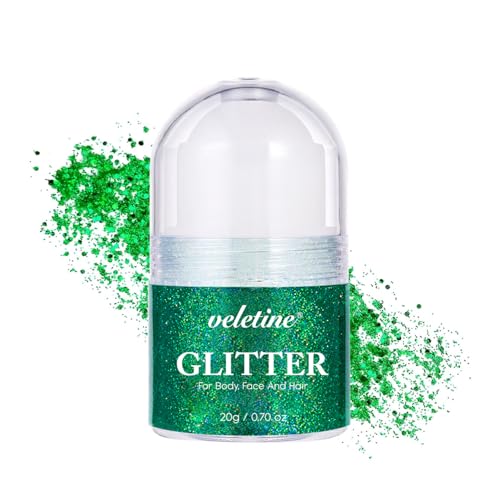 Veletine Body Glitter, Roll-on Glitter for Body, Face, Hair and Lip,Shimmer Three-Dimensional Glitter, Halloween Sparkling Body Contouring Highlight Makeup, 20g/0.7 oz (Green)