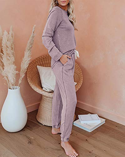 Eurivicy Women's Solid Sweatsuit Set 2 Piece Long Sleeve Pullover and Drawstring Sweatpants Sport Outfits Sets