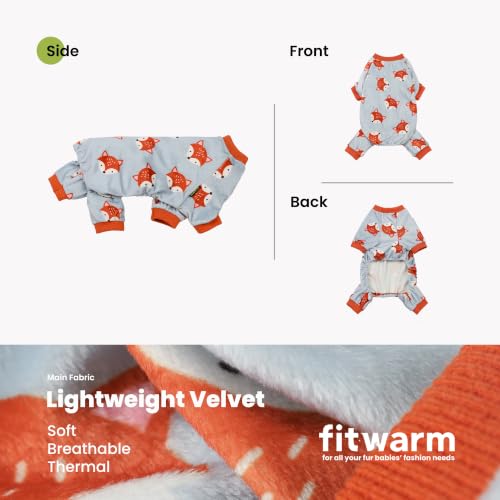 Image of Fitwarm Funny Fox Dog Pajamas, Warm Dog Onesie, Dog Clothes for Small Dogs Girl Boy, Lightweight Velvet, Pet Outfit, Gray, Orange, Small