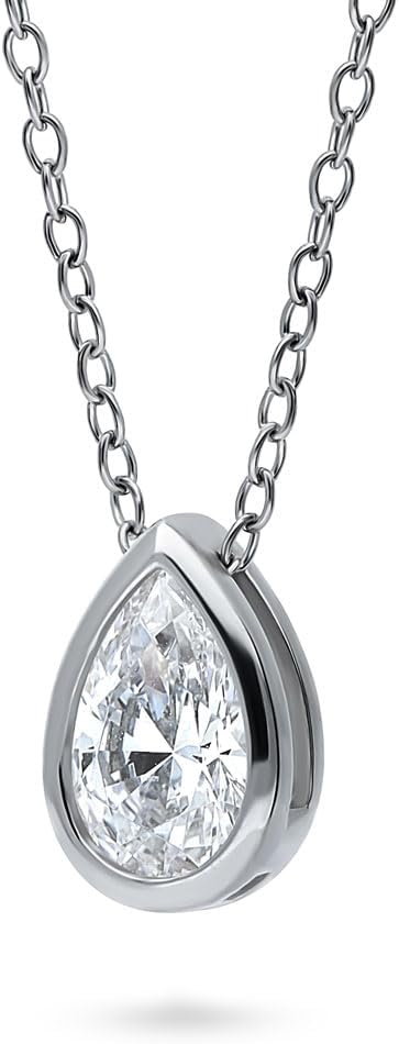 BERRICLE Sterling Silver Solitaire East-West Wedding Pendant Necklace for Women, Cubic Zirconia CZ - Asscher, Cushion, Emerald, Pear, Round Cut - Image 2