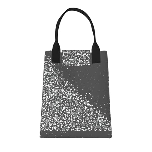 TTIGLHOH Lonchera de papel aislada con purpurina negra y blanca reutilizable para adultos, ideal para el trabajo, picnic y viajes