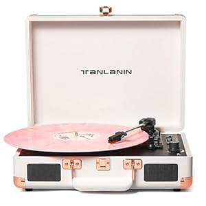 Vinyl Record Player Bluetooth Vintage 3-Speed Portable Suitcase Turntables with Built-in Speakers, Belt-Driven LP Player Support USB Recording AUX-in RCA Line Out Headphone Jack, White