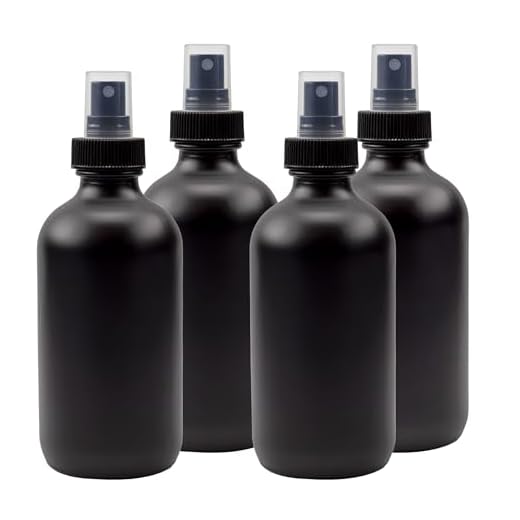 Cornucopia 8-Ounce Black Glass Spray Bottles or Perfume Bottles (4-Pack); w/Fine Mist Atomizer Spritzers for Aromatherapy, Cologne, DIY & More