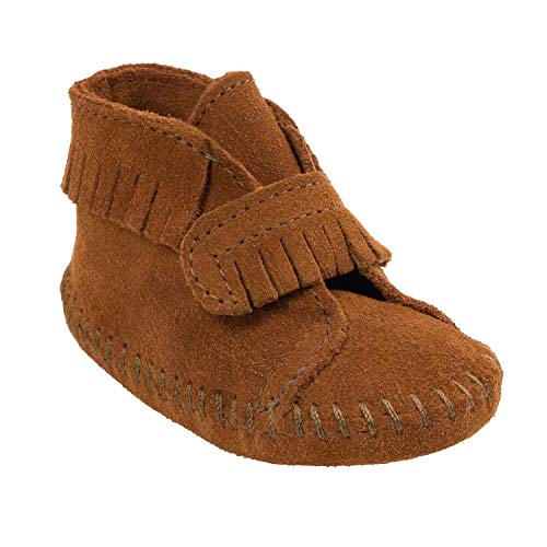Minnetonka Front Strap Bootie (Infant/Toddler),Brown,2 M US Infant