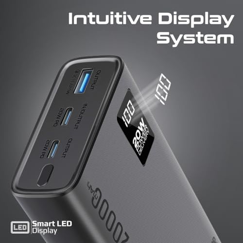 Image of Promate Power Bank 20000mAh | Ultra-Slim Portable Charger, 20W Type-C Input /Output Port, 22.5 QC 3.0, LCD & Over-Heating Protection, Fast Charging for iPhone, Android, Bolt-20PD - 2 Years Warranty