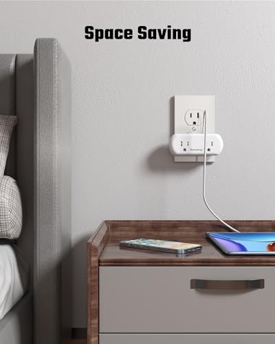 Multi-Plug Outlet Extender, SUPERDANNY 3 Prong to 2 Prong Wall Charger with 2 Wide-Spaced Outlets & 4 USB Ports, US to Japan Travel Plug Adapter, Type A Splitter, White - Thumbnail 6