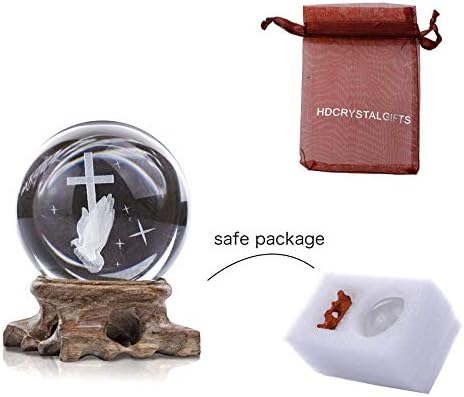 HDCRYSTALGIFTS 3D Cross Crystal Ball Paperweight Full Sphere Glass Fengshui with Woonden Base Praying Religious Gifts for Women Christian Home Decorations (60mm) - Image 7