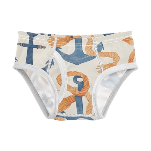 KLL Navy Blue Striped Rope and Ocean Watercolor Toddler Boy Cotton Underwear Breathable Children Panties