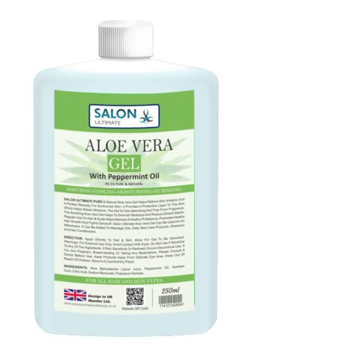 Salon Ultimate 250ml Aloe Vera Gel with 99.5% Pure Organic & Natural, for All Skin Types Hair, Face, Body, Sunburn, After Sun Bath, Scars, Hydrating & Cooling Refreshing, Rich in Vitamins