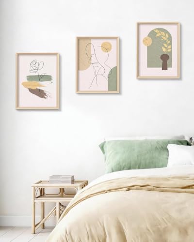 Art mural en toile lignes abstraites lianyibo triptyque visage et plante 60x90cm avec cadre - 2