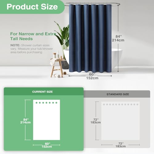 Dynamene Stall Fabric Shower Curtain - 60 x 84 inch Long Waffle Weave Weighted Thick Cloth Shower Curtain for Bathroom, Neutral Heavy Duty Hotel Spa Luxury Bath Curtain Set with 10 Hook, Navy Blue by Dynamene - Image 3