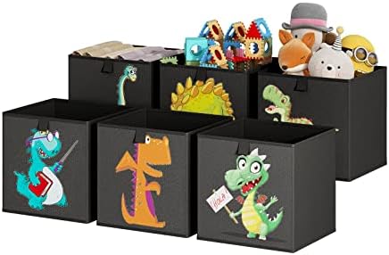 Wisdom Star Removable Divider Storage Organizer,6 Pack 13 Inch Animal Fabric Storage Cube Bins, Storage Baskets for Shelves, Cube Storage Boxes for Organizing Closet BinsBlack