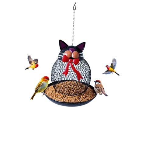 JMFANGLIU Upgraded Outdoor Bird Feeder, Squirrel-Proof Metal Wild Bird Feeder, Hanging Design, Perfect for Garden & Yard Decor, Cute Cat Shape