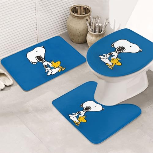 3点セット バスセット スヌーピー かわいい アニメ イレマット バスマット 便座カバー U型 O型 滑り止め 吸水 速乾 防臭 50x80cm おしゃれ 人気 漫画