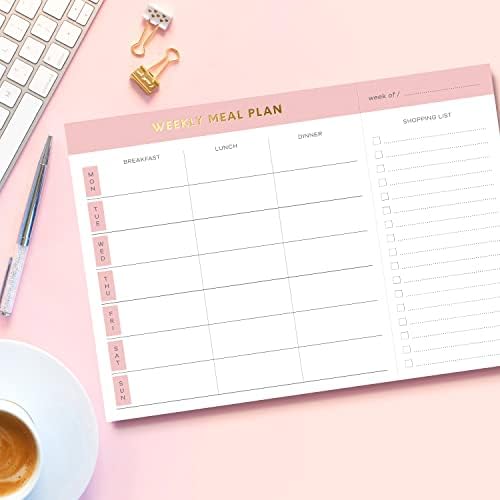 Sweetzer & Orange Weekly Meal Planner and Grocery List Magnetic Notepad. Pink 10x7 Meal Planning Pad with Tear Off Shopping List. Plan Weekly Menu Food for Weight Loss or Dinner List for Family!