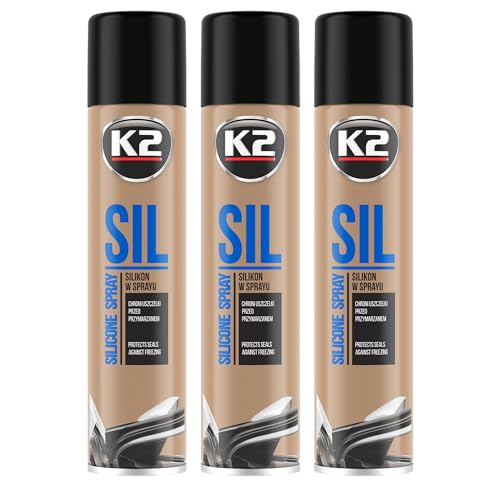 K2 Lubricante de Silicona en Spray Pack de 3 - Diseñado para Lubricación de Plástico Caucho Metal Vidrio y Otras Superficies 300ml