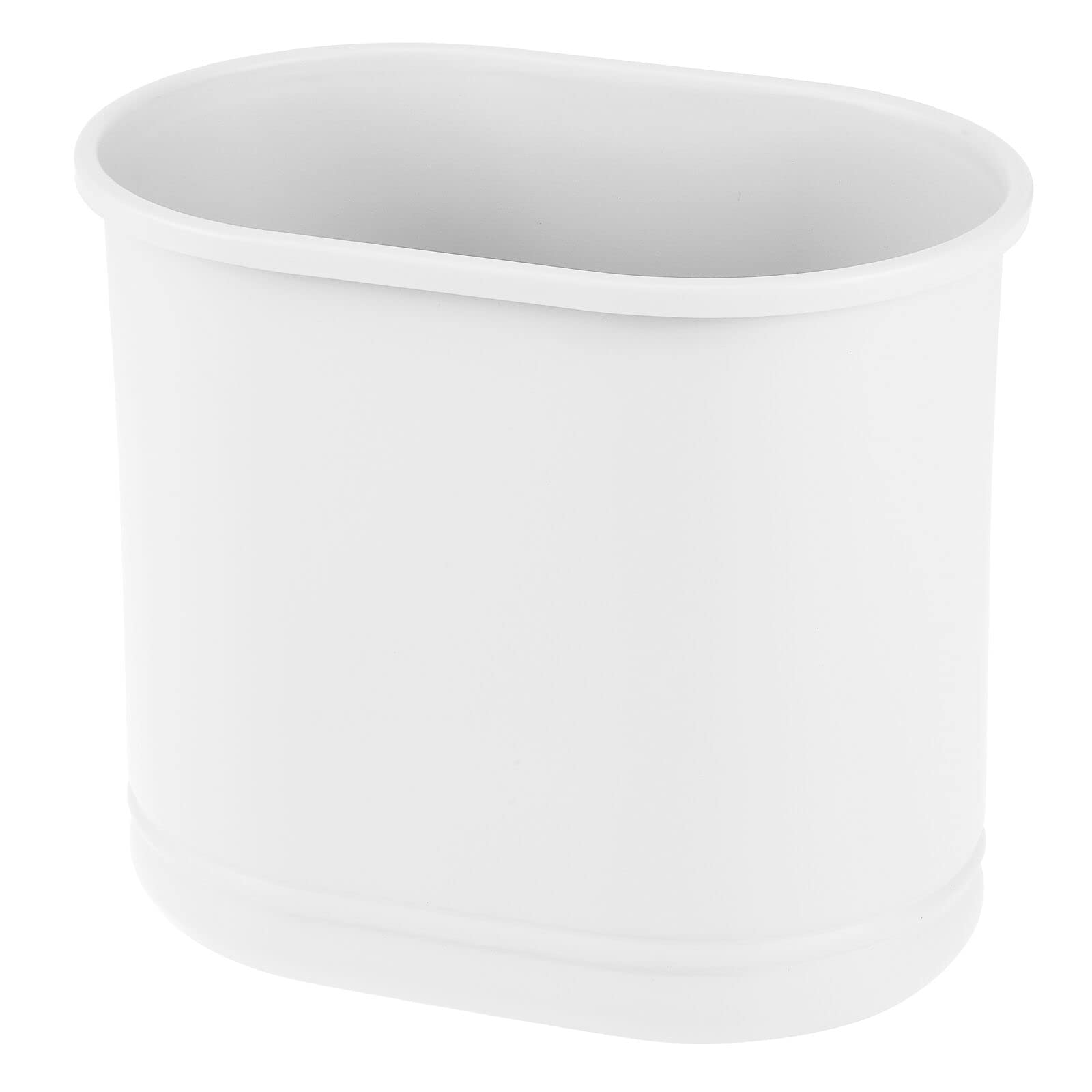 mDesignSmall Metal Oval 2.5 Gallon Trash Can, Decorative Wastebasket, Garbage Trashcan DustBin for Bathroom, Bedroom, Bedroom, Kitchen, Office, Waste, Refuse, Recycling, Vivi Collection, White