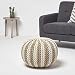 Homescapes Pouf, leinen-weiß gestreifter Strickpouf, großes Bodenkissen 40 x 50 cm, dekorativer Fußhocker mit grob gestricktem Bezug aus 100% Baumwolle, Strickpuff/Strickhocker