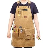 Leather Welding Apron With 10 Pockets, Woodworking Apron for Men, Heat & Flame-Resistant Heavy Duty