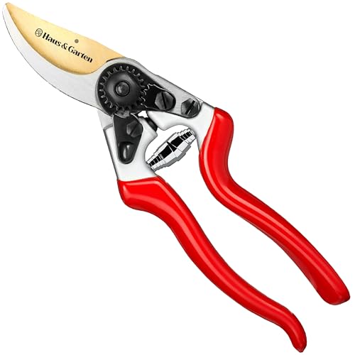 Image of Haus & Garten EnduroPRO Ergonomic Bypass Pruners - Professional Titanium Garden Shears - Heavy Duty Hand Pruning Scissor, Tree Trimmer, Gardening Tool, Branch, Hedge, Rose, Shrub & Bush Clippers