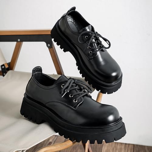Men's Leather Round Toe Chunky Heel Platform Oxfords Comfortable Classic Lace-Up Non-Slip Lug Sole Block Heel Business Dress Shoes for Work Formal Office4