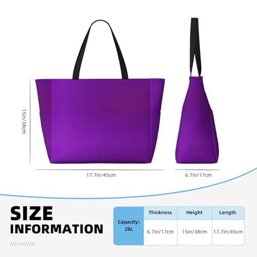 Solid color dark purple Large capacity beach bag with zipper, perfect for grocery bag pool gym travel shopping foldable beach travel bag,4