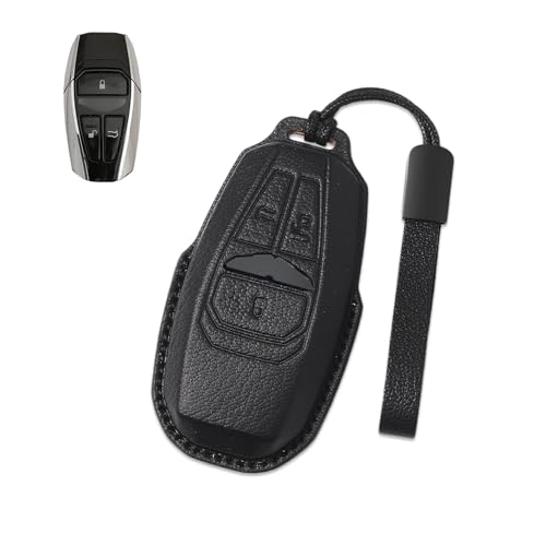 Noreyvis Goatskin Leather Key Fob Cover Key Case Holder Protector Shell Compatible with Aston Martin DB11 DBS Superleggera New Vantage(Black Keychain)